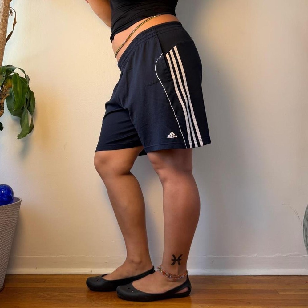 Adidas Navy Blue White 3 Stripe Basketball Shorts Y2K Blokette Gorpcore Large